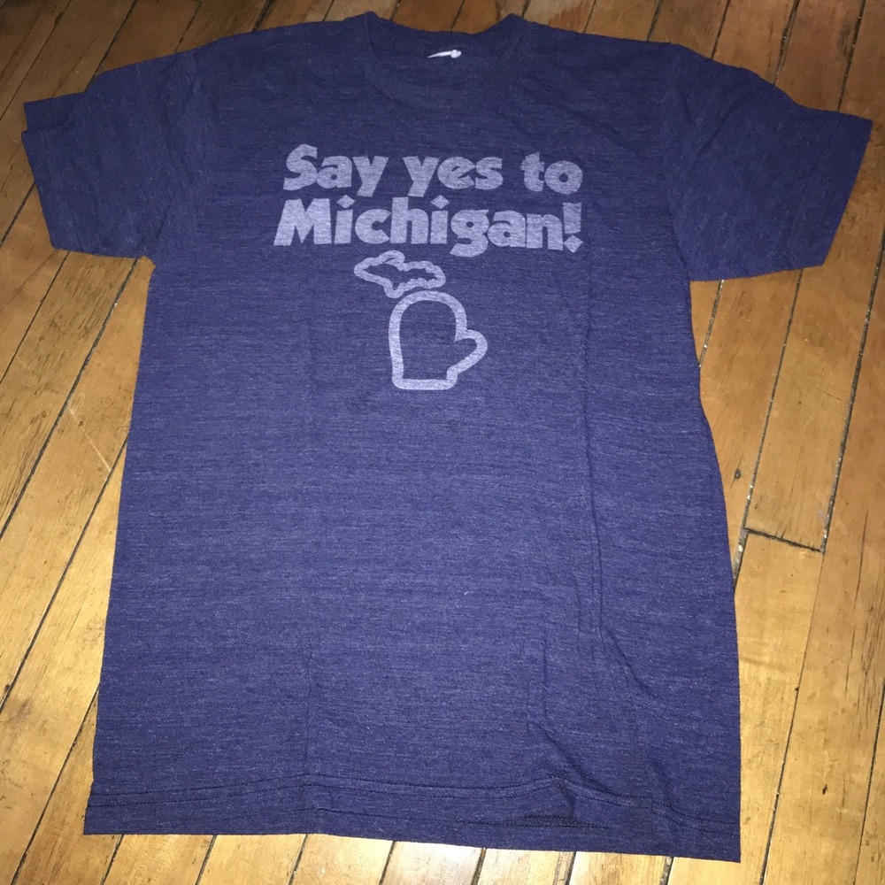 Mitten State "Say Yes To Michigan" Adult Medium Soft Heathered Navy‎ T-Shirt